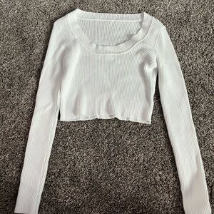 White Ribbed Long Sleeve Crop Top